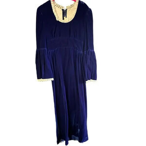 Vintage Lorrie Deb San Francisco Blue Crushed Velvet Lace Dress Size 9/10